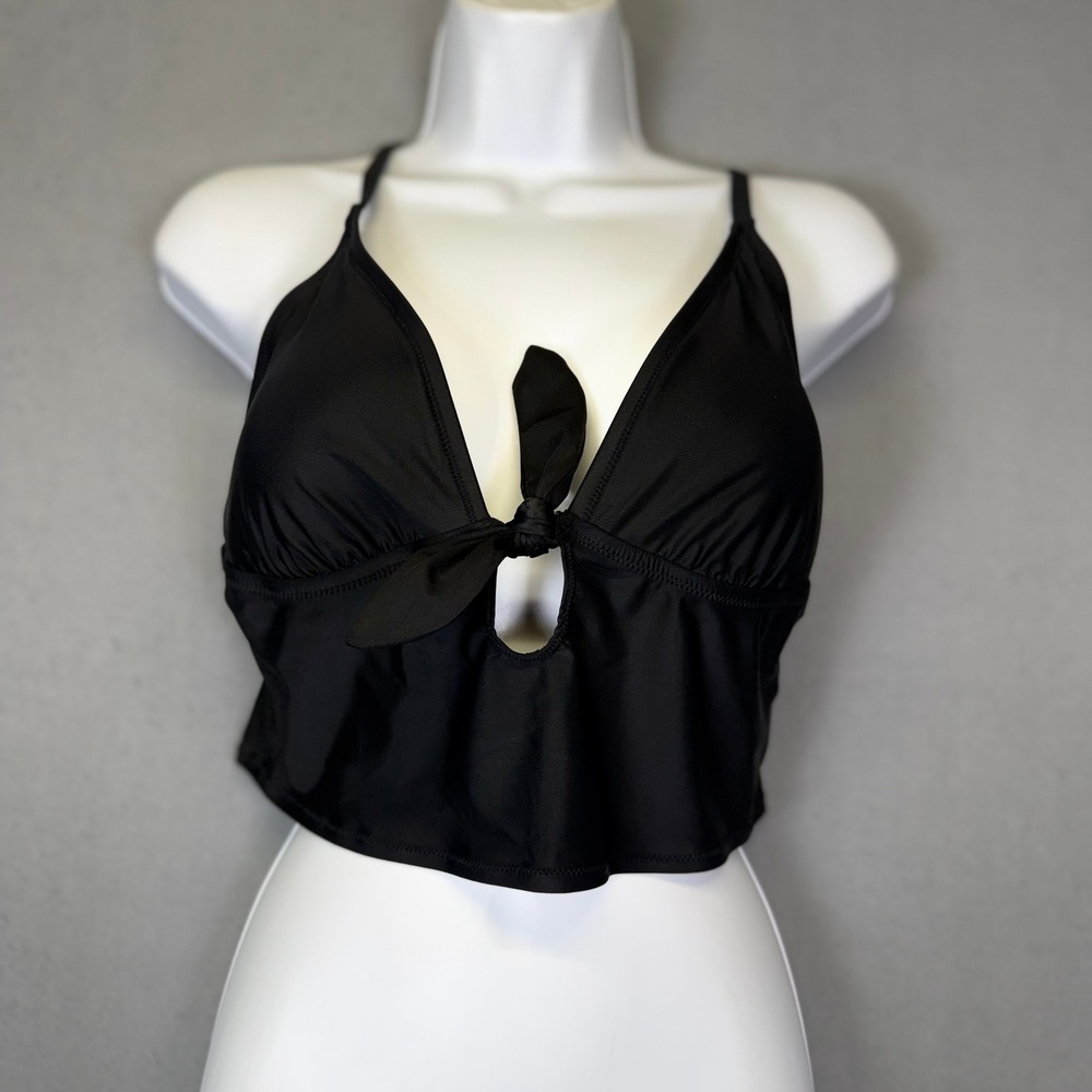 Aerie Real Good Black Tie Front Keyhole Crop Bikini Top XL NWT - Picture 2 of 7